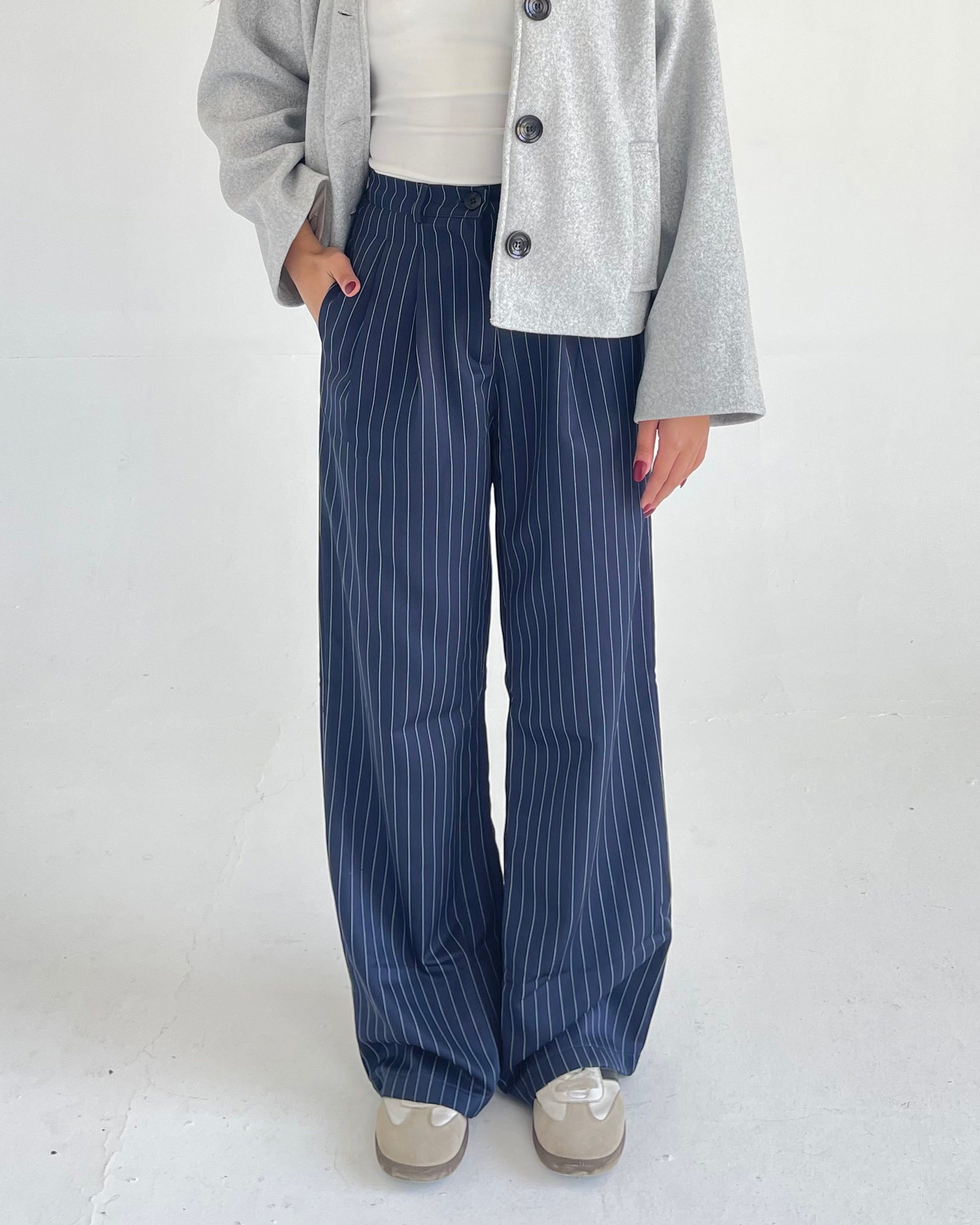 CLASSIC PINSTRIPED PANTS - DARK BLUE