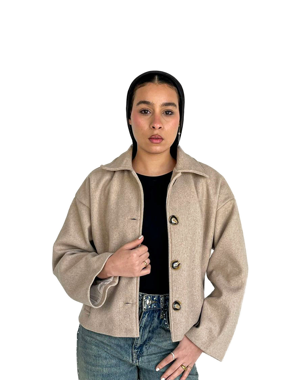 CROPPED WOOL JACKET - BEIGE