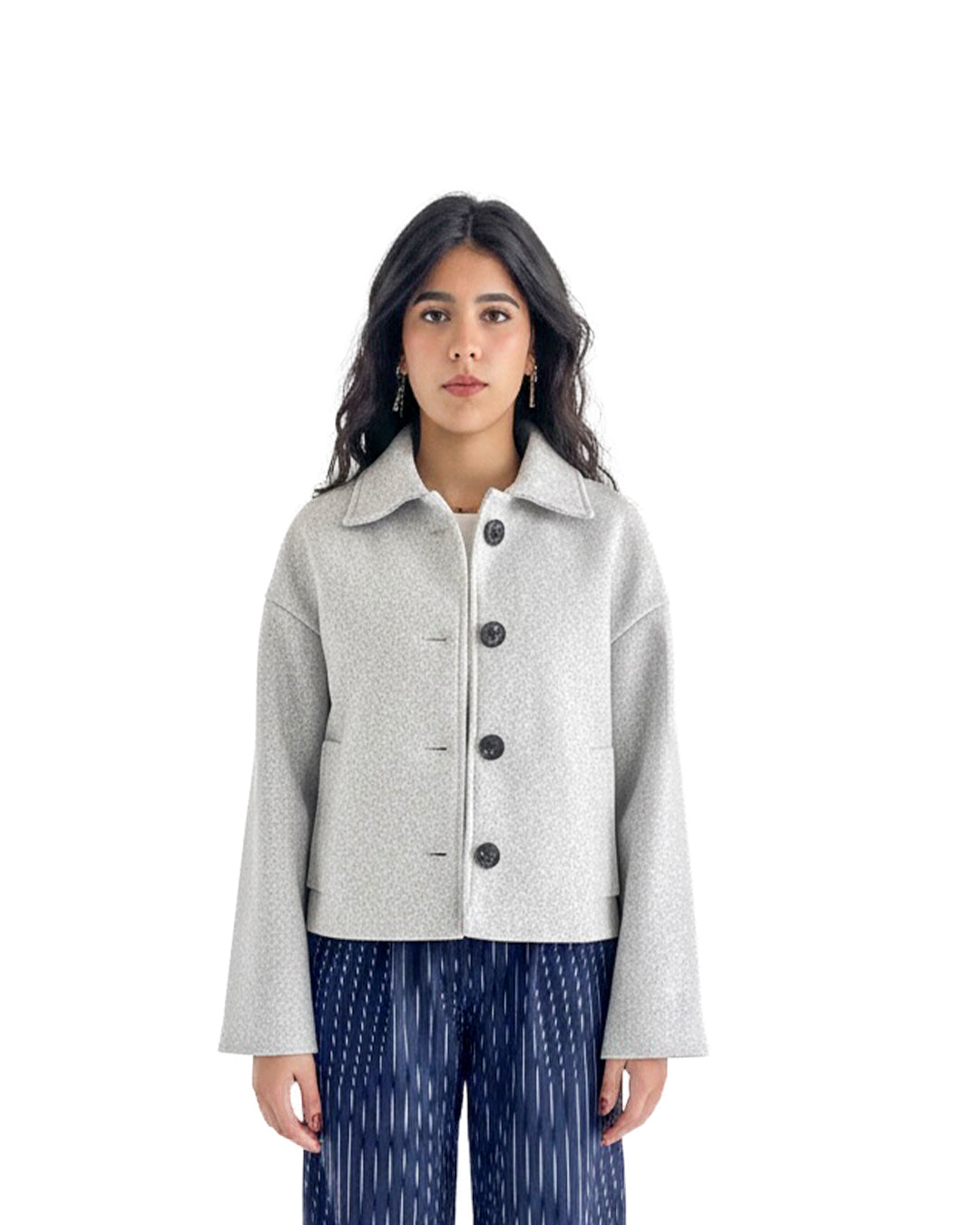 CROPPED WOOL JACKET - GREY