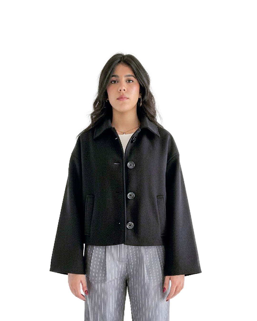 CROPPED WOOL JACKET - BLACK