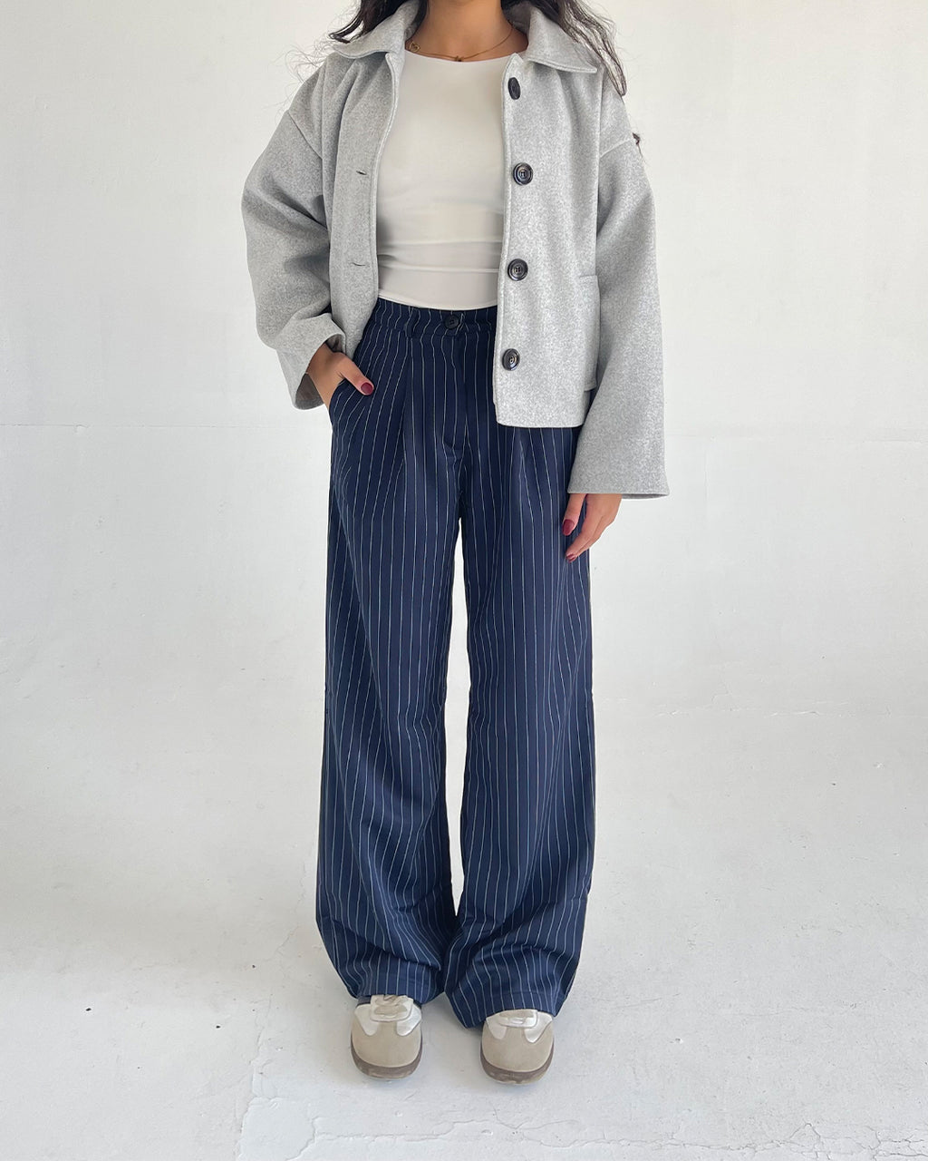 CLASSIC PINSTRIPED PANTS - DARK BLUE